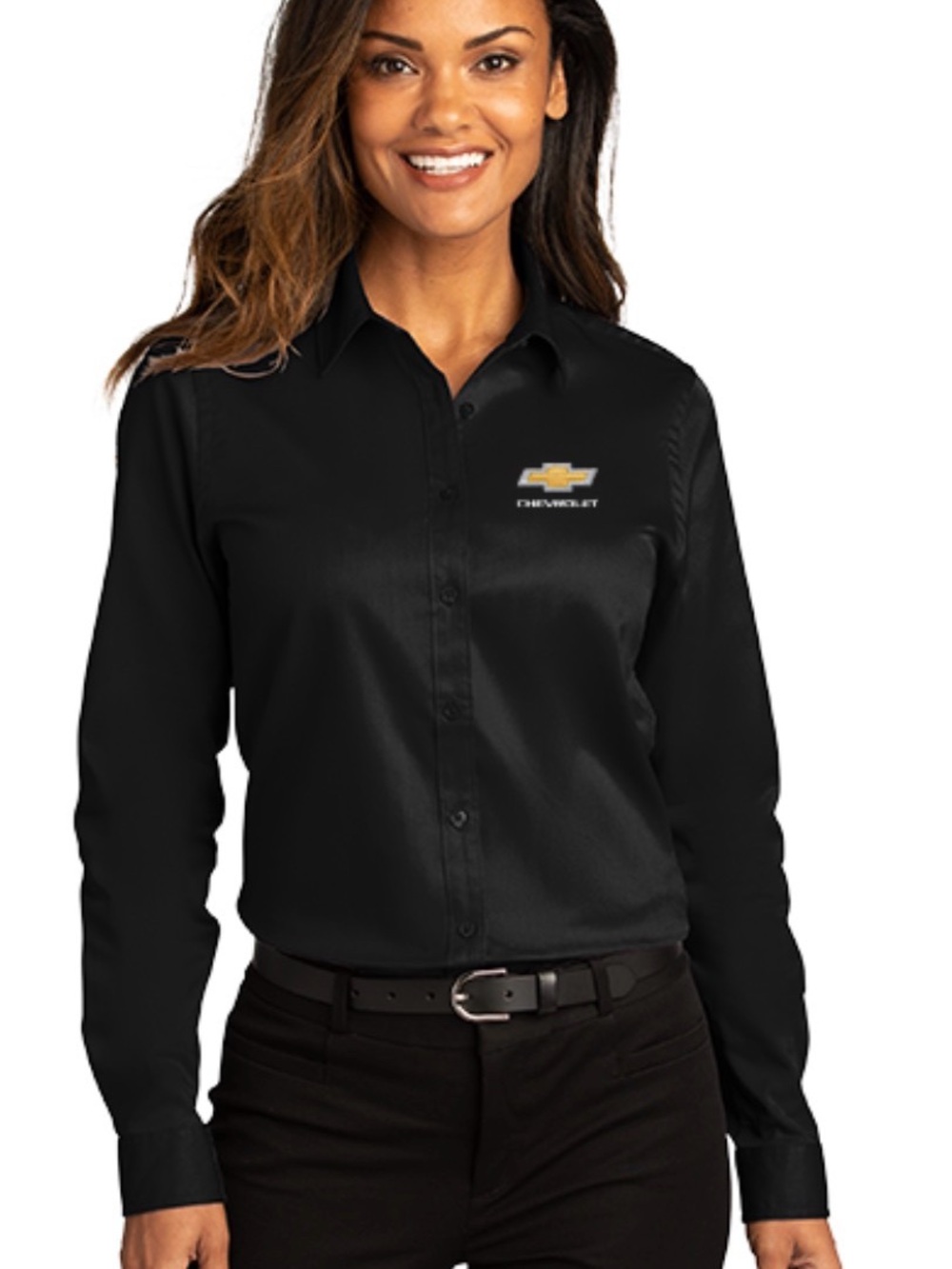 Women’s Medium GM Chevrolet Black Embroidered Logo Polo Long Sleeve